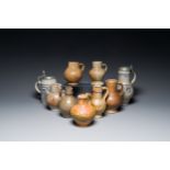 Nine various stoneware jugs, a.o. Frechen, Raeren and Westerwald, 16/18th C.