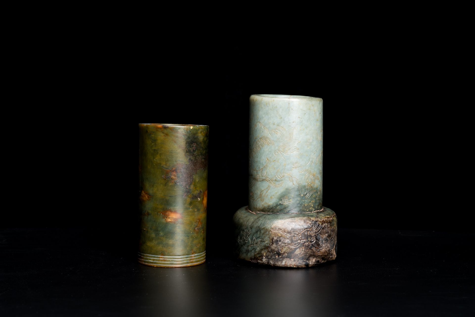 Two Chinese jade brush pots, Qing - Image 3 of 9