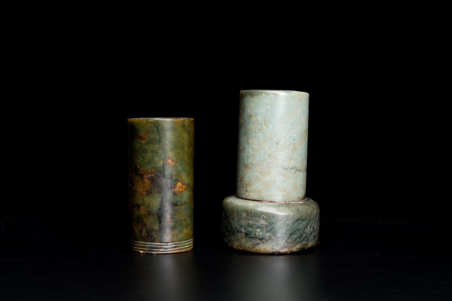 Two Chinese jade brush pots, Qing - Image 2 of 9