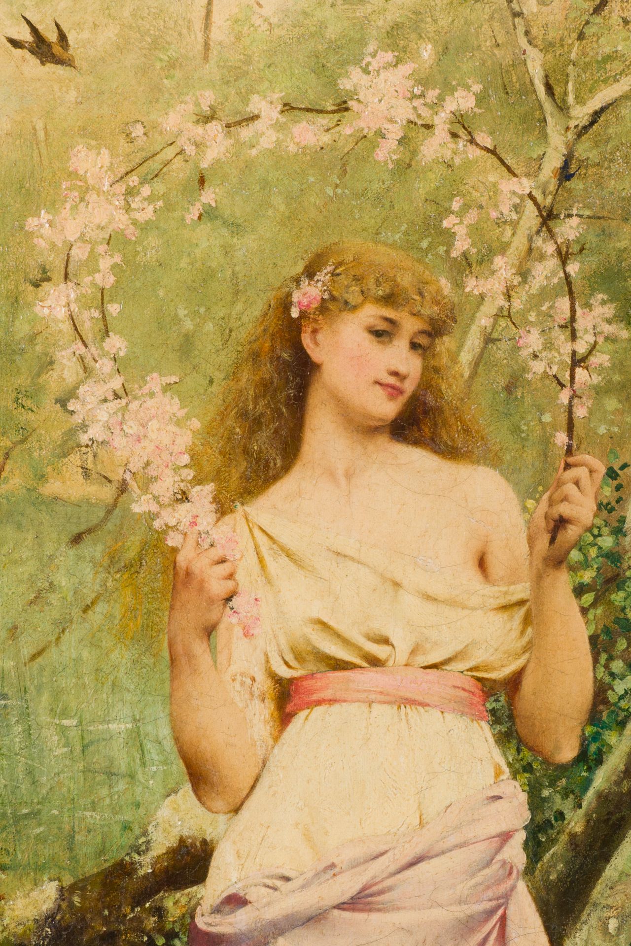 Jacques-Clement Wagrez (French school, 1850-1908): 'Young woman with a floral garland', oil on canva - Image 4 of 6