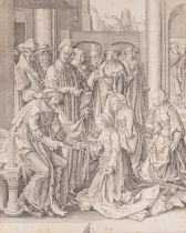 Lucas van Leyden (1494-1533): Esther before Ahasuerus, engraving, 16th C.