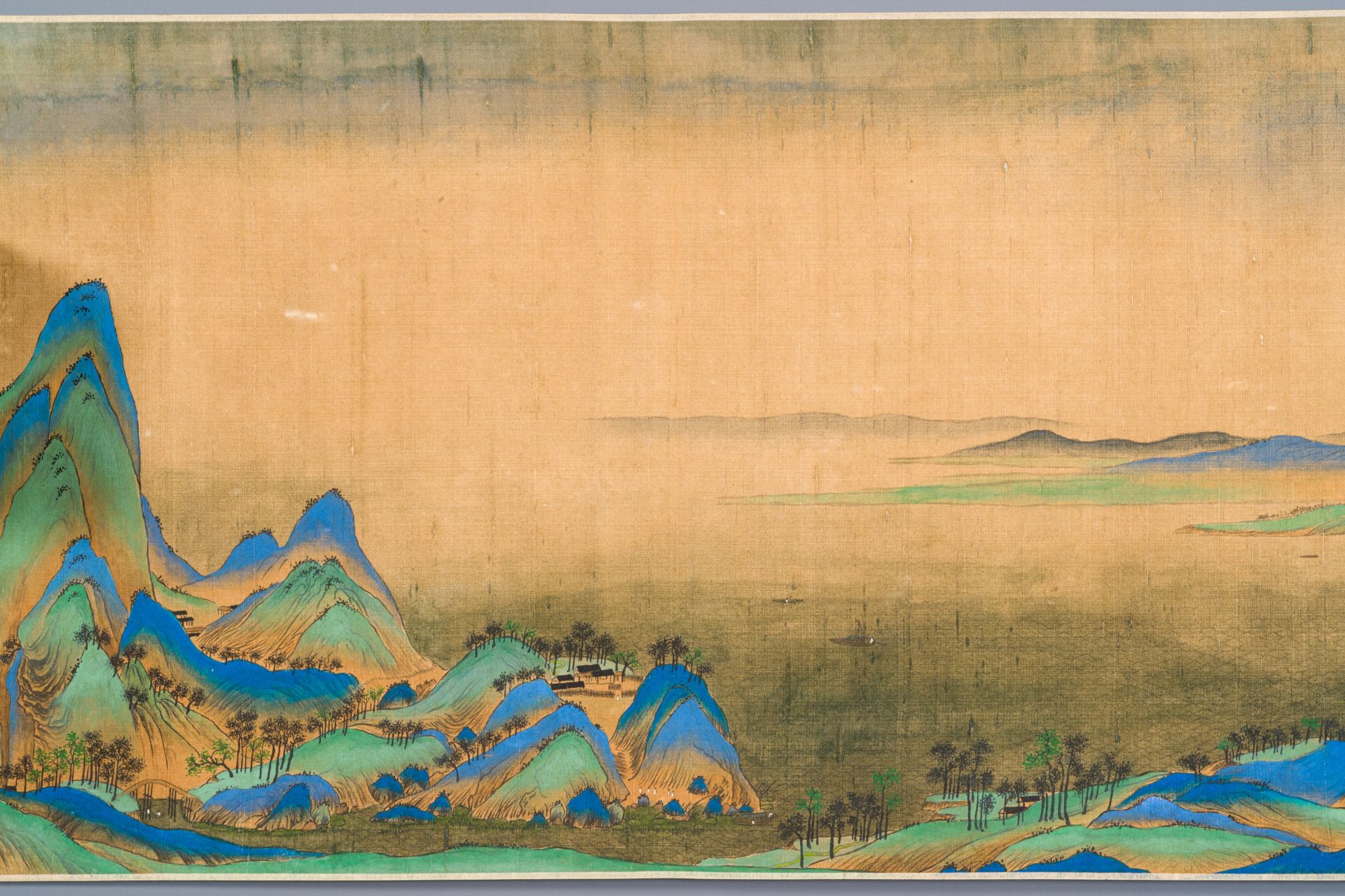 Chinese school: 'Mountainous landscape', ink and colours on silk, Qing - Image 12 of 15