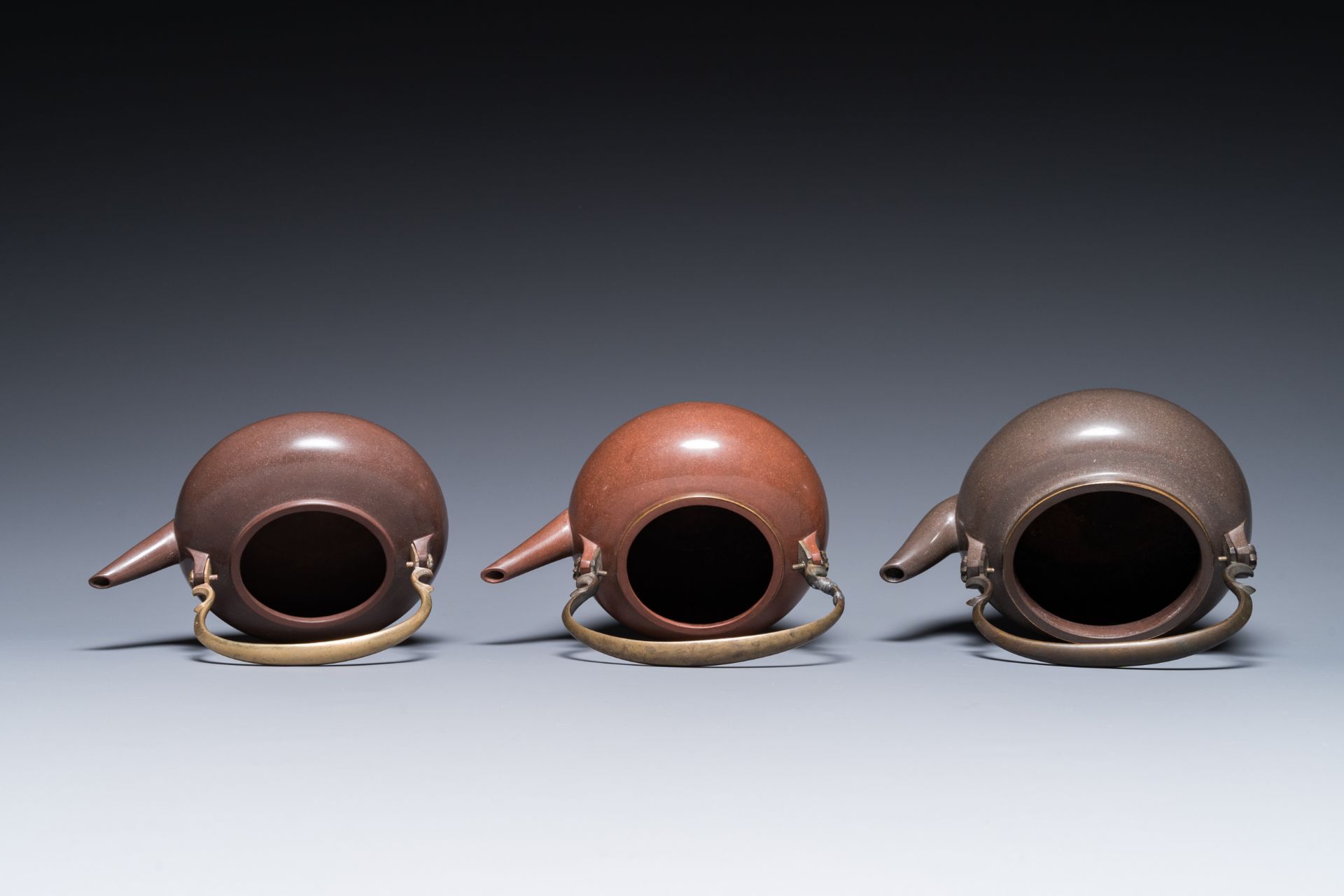 Three Chinese polished Yixing stoneware teapots and covers for the Thai market, Gong Ju è´¡å±€ mark, - Image 6 of 9