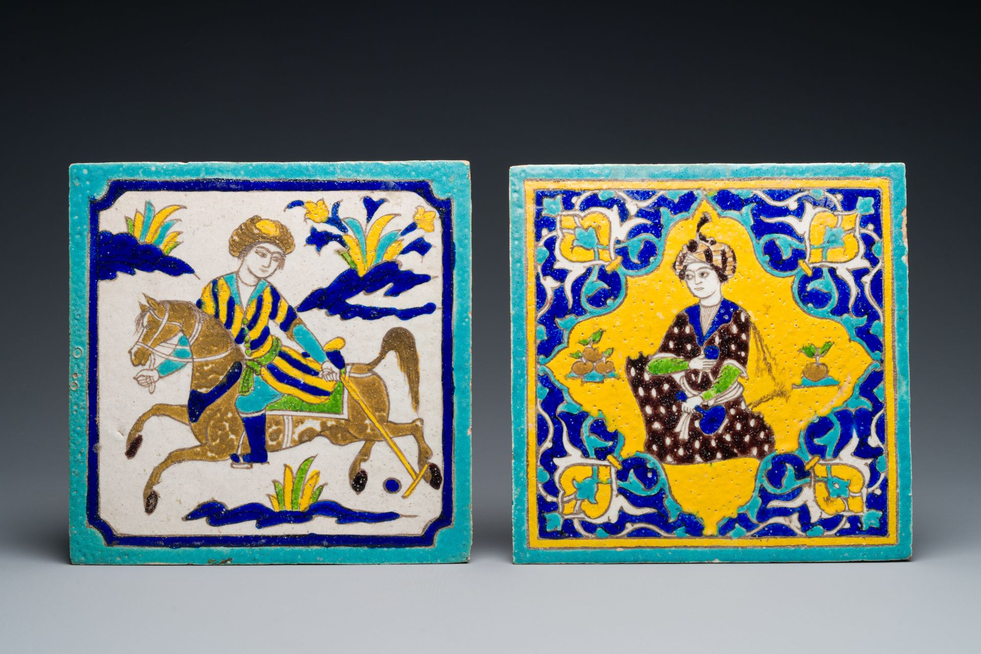 Six Qajar pottery tiles, Persia, 19th C. - Image 8 of 9