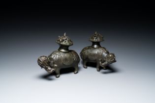 A pair of Chinese bronze 'elephant' censers, Ming