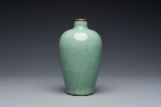 A Chinese Longquan celadon vase with gilt-bronze mount, Ming