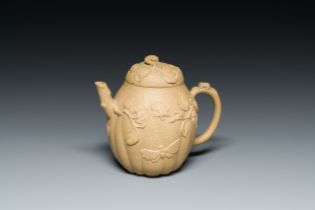 A Chinese Yixing stoneware teapot and cover with squirrels and butterflies, Chen Janyin é™³å»ºå¯… se