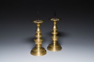 A pair of bronze pricket candlesticks, Northern Italy, 16th C.