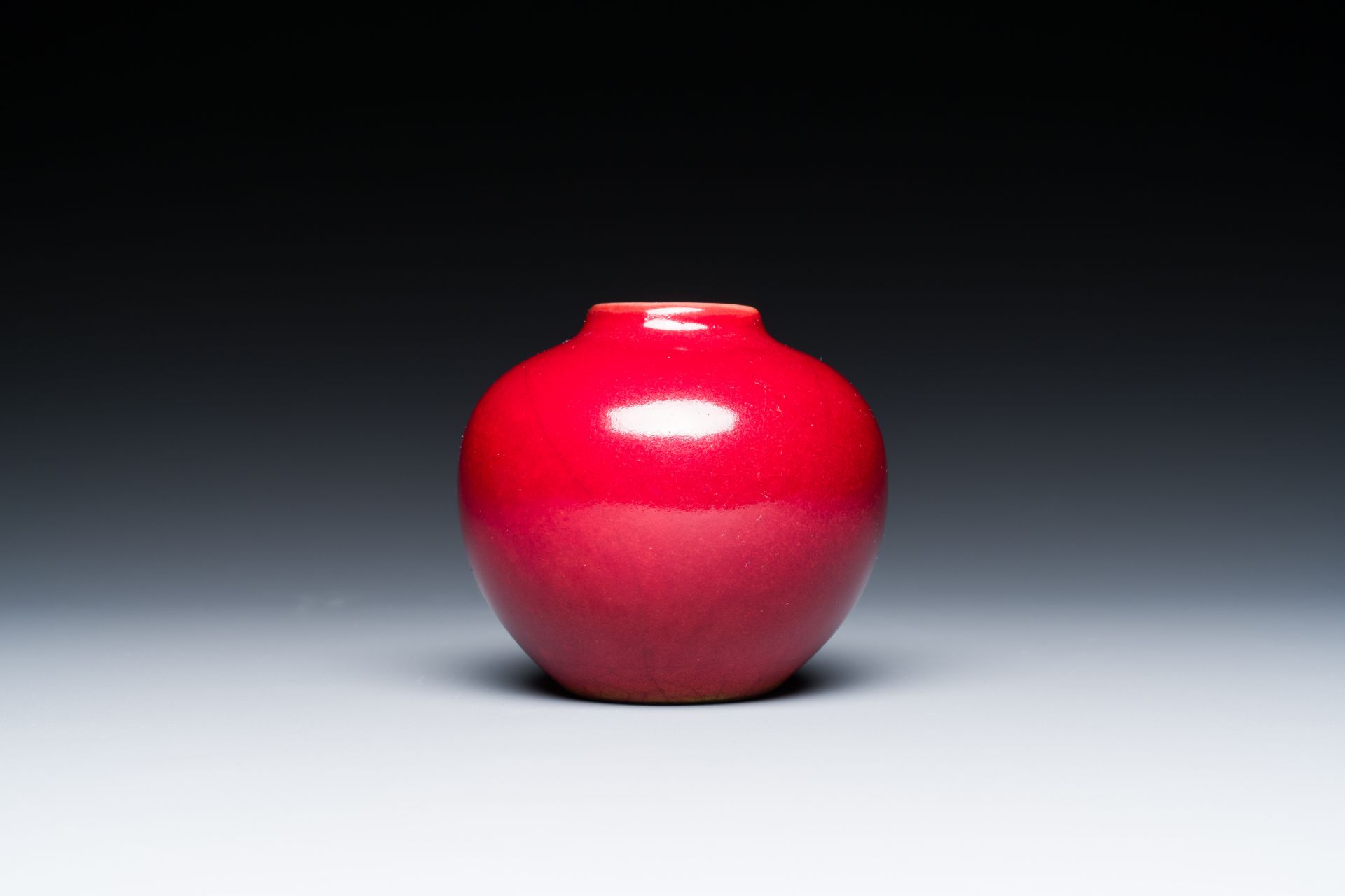 A small Chinese red-glazed globular vase, Qing - Image 3 of 7
