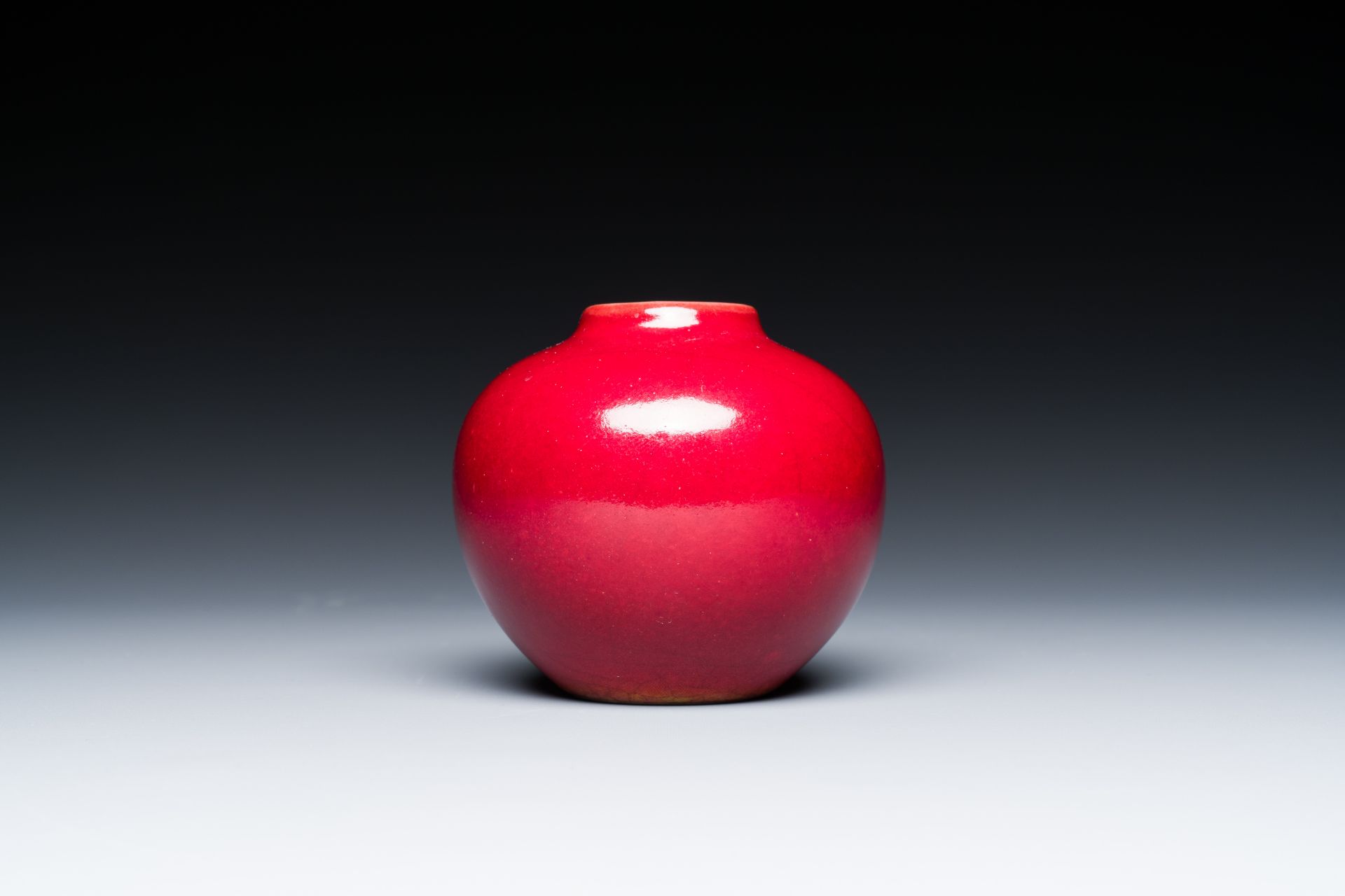 A small Chinese red-glazed globular vase, Qing - Image 4 of 7