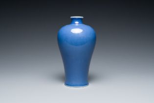 A Chinese monochrome blue-glazed vase, 'meiping', Qianlong mark, Republic