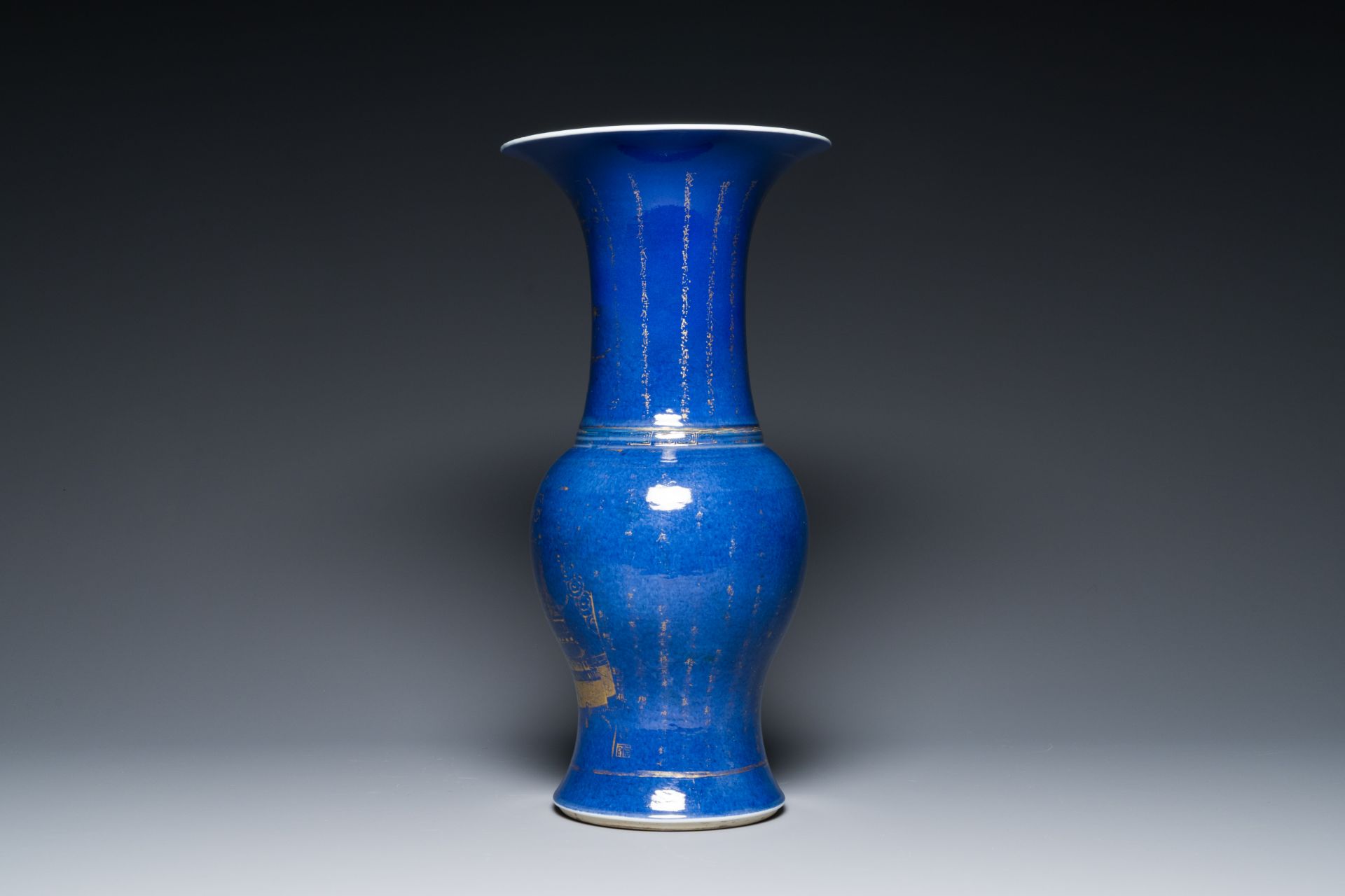 A Chinese gilt-decorated powder-blue 'yenyen' vase, Kangxi - Image 4 of 6