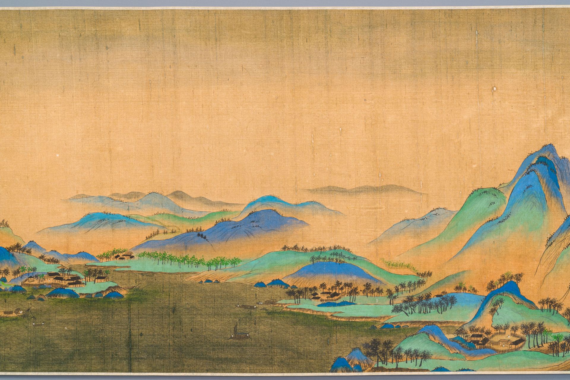 Chinese school: 'Mountainous landscape', ink and colours on silk, Qing - Image 13 of 15