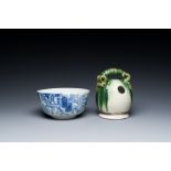 A Chinese blue and white 'Bleu de Hue' bowl and a green-glazed lime pot for the Vietnamese market, t