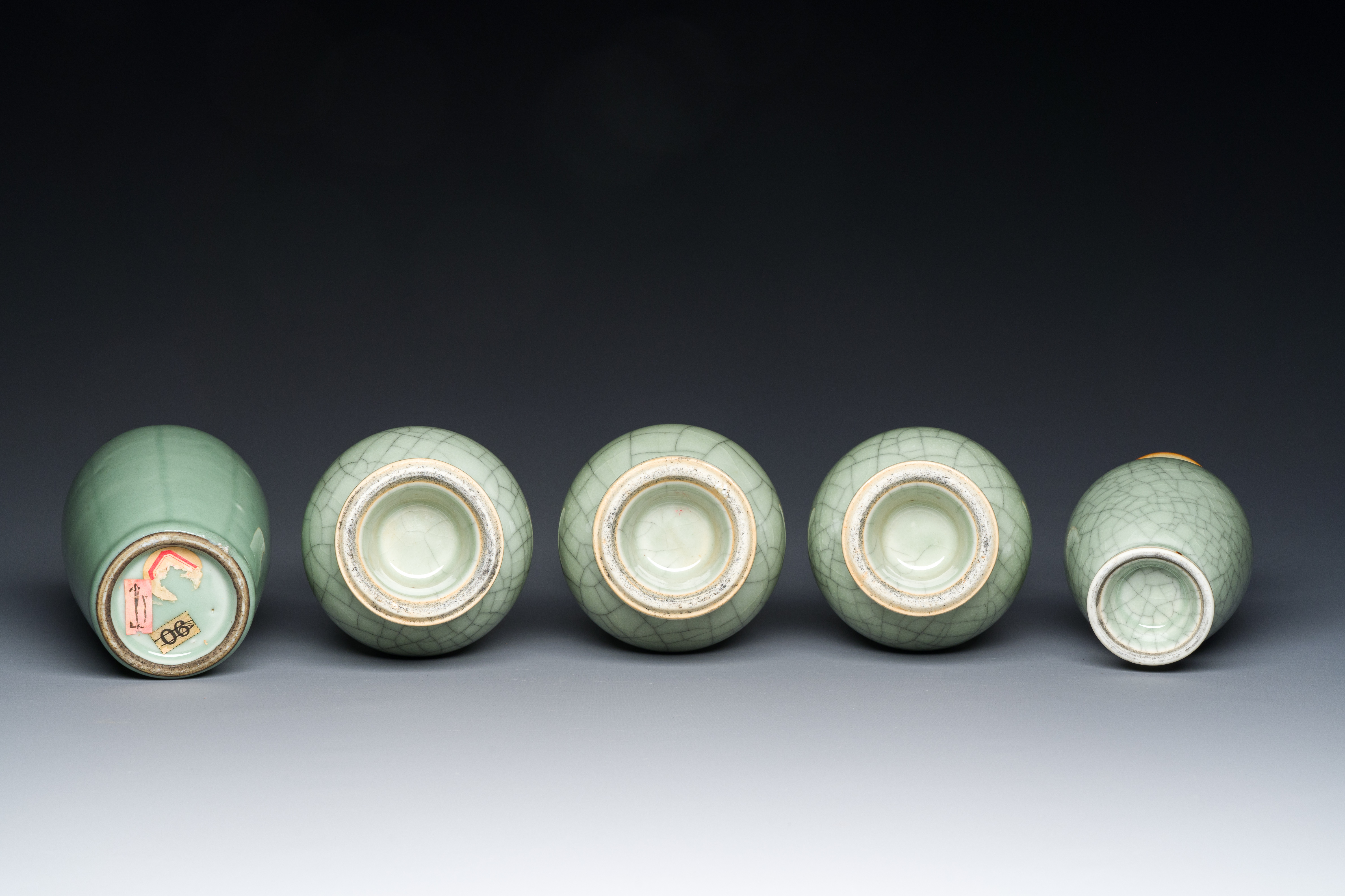 Five Chinese celadon-glazed vases, Qing - Image 7 of 7
