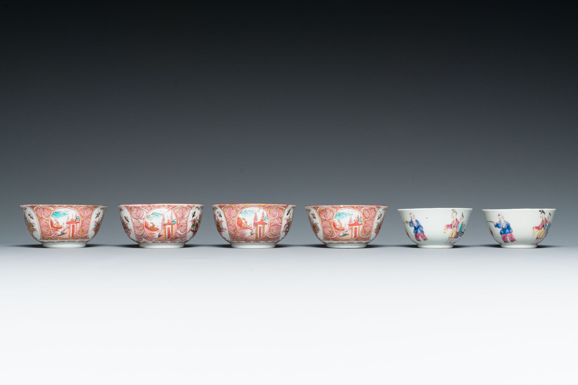 Ten Chinese blue, white, famille rose and Dutch-decorated cups and nine saucers, Kangxi and later - Image 7 of 17