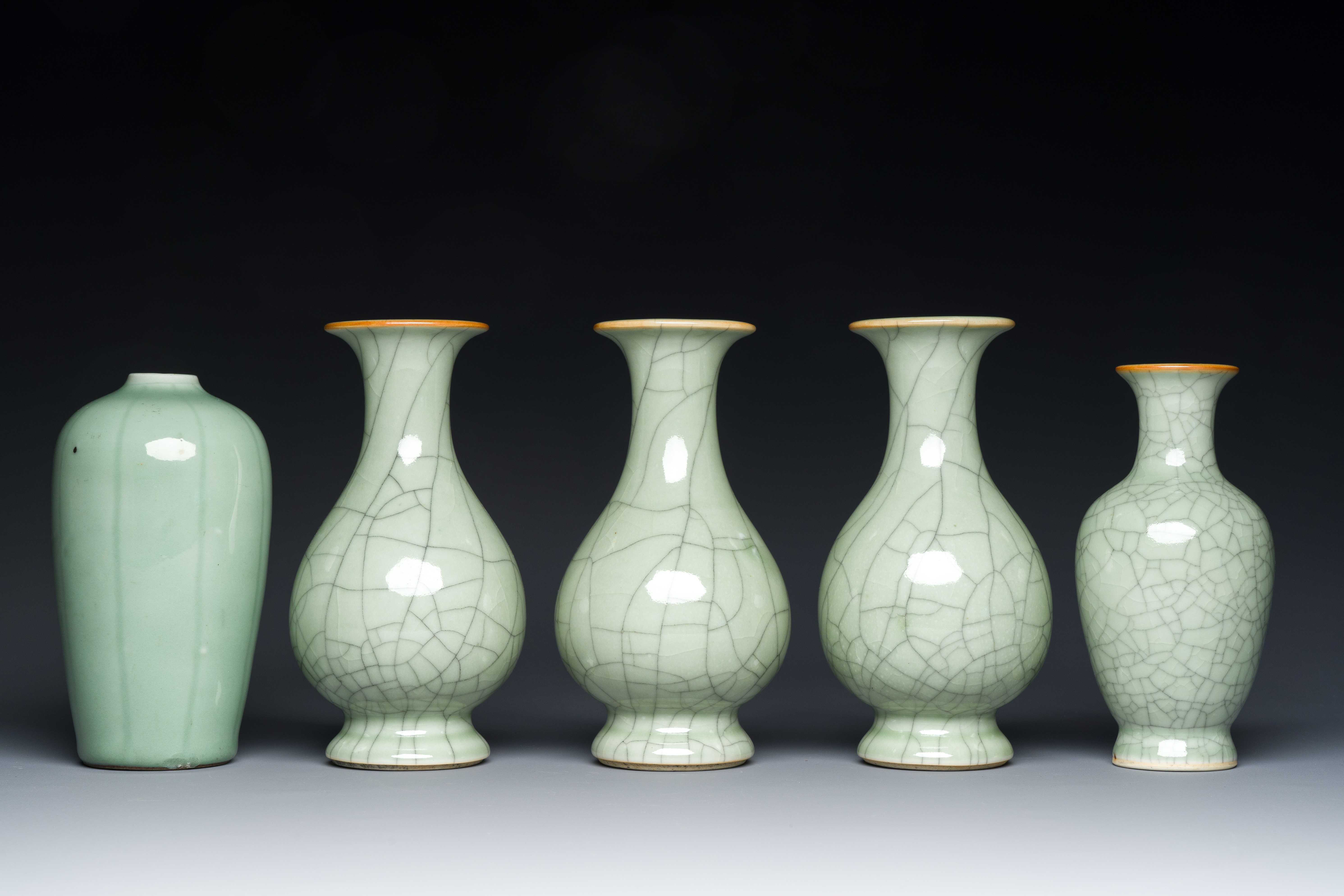 Five Chinese celadon-glazed vases, Qing - Image 3 of 7
