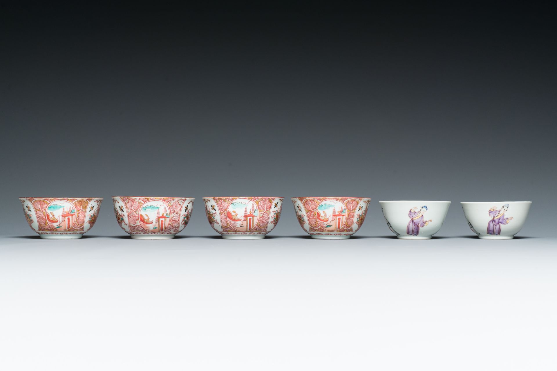 Ten Chinese blue, white, famille rose and Dutch-decorated cups and nine saucers, Kangxi and later - Image 9 of 17