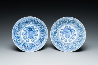 A pair of Chinese blue and white plates with the arms of the De Pinto family for the Portuguese mark