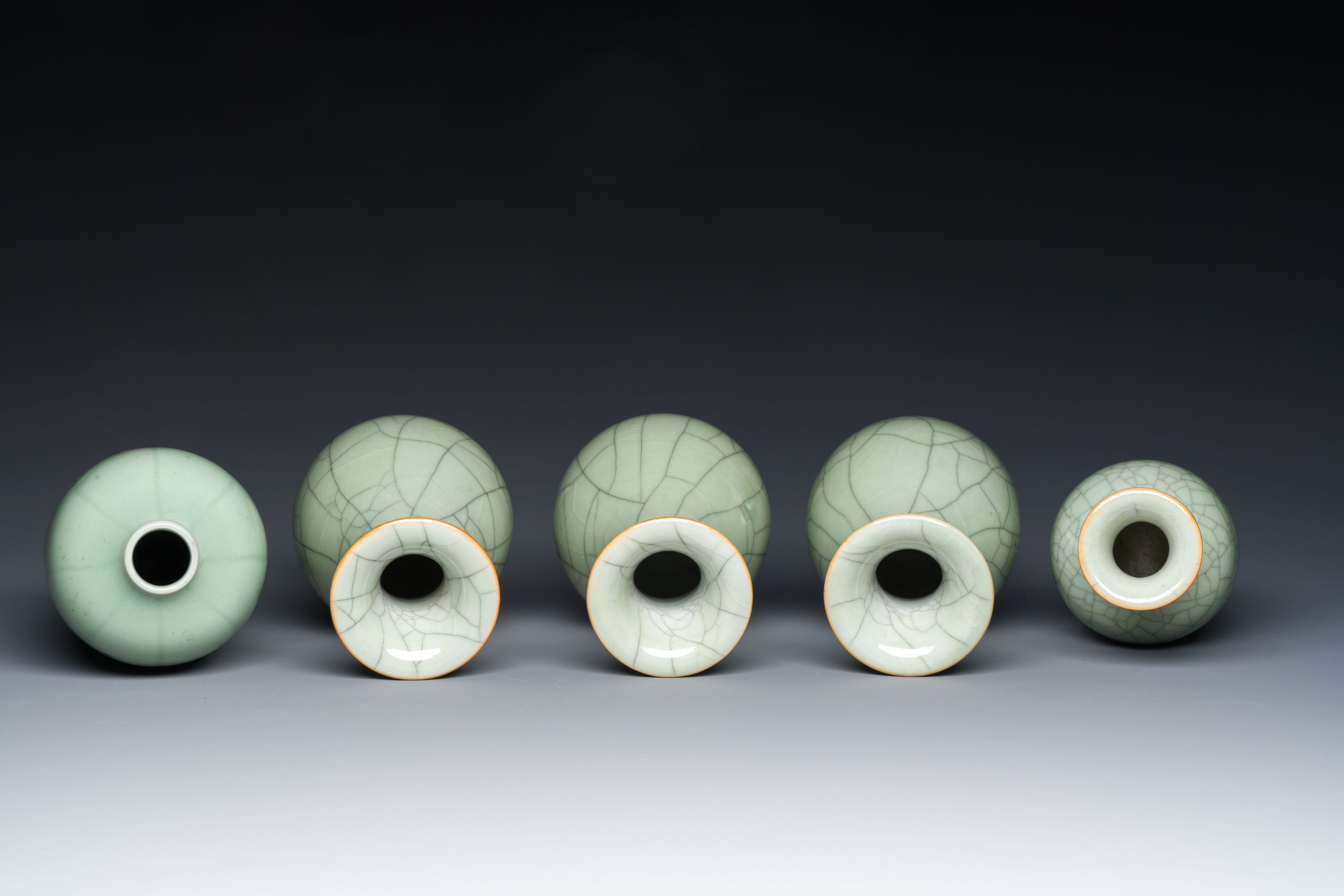 Five Chinese celadon-glazed vases, Qing - Image 6 of 7