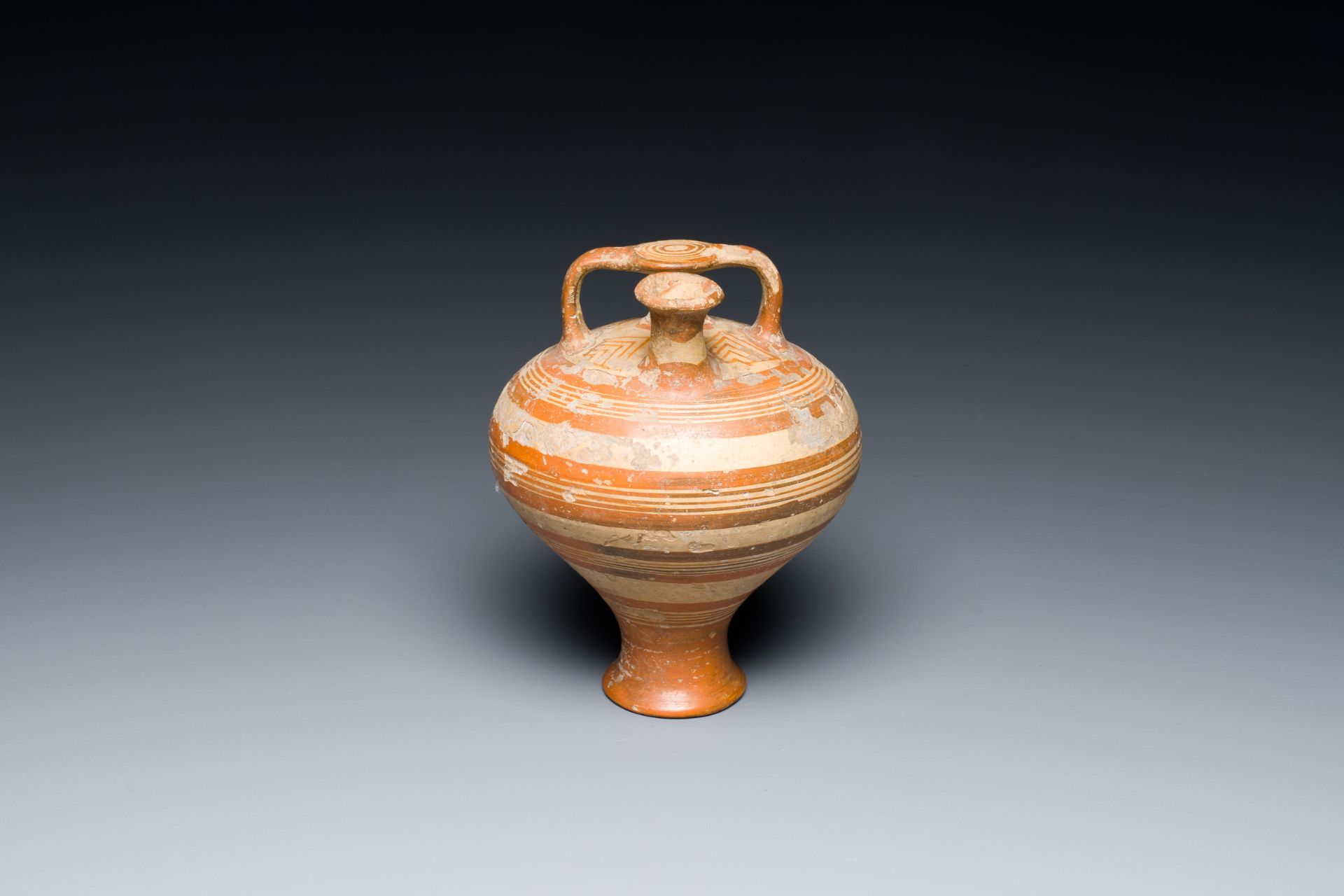 A Mycenaean terracotta stirrup jar, Cyprus, 14th/13th C. b.C. - Image 2 of 8