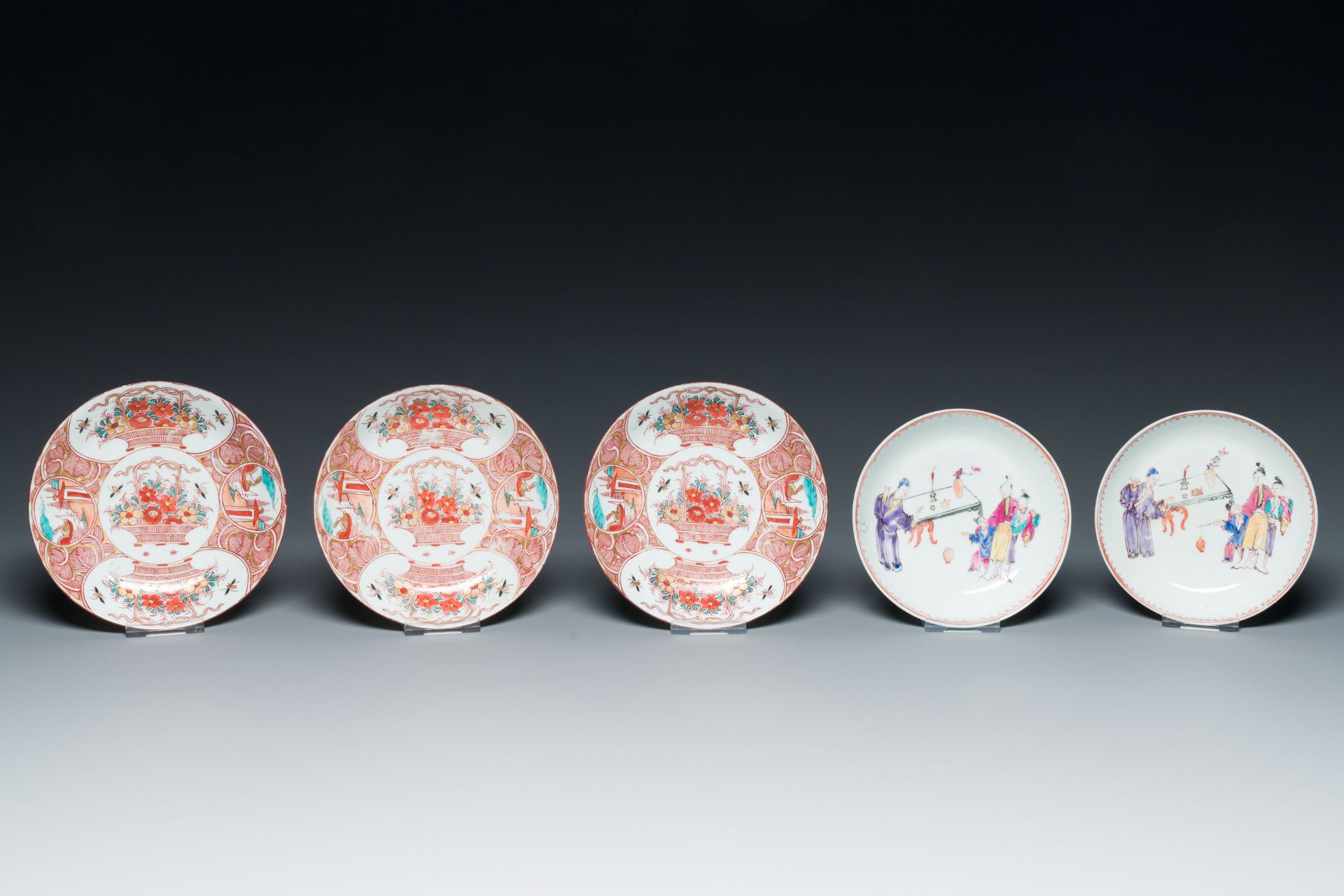 Ten Chinese blue, white, famille rose and Dutch-decorated cups and nine saucers, Kangxi and later - Image 4 of 17