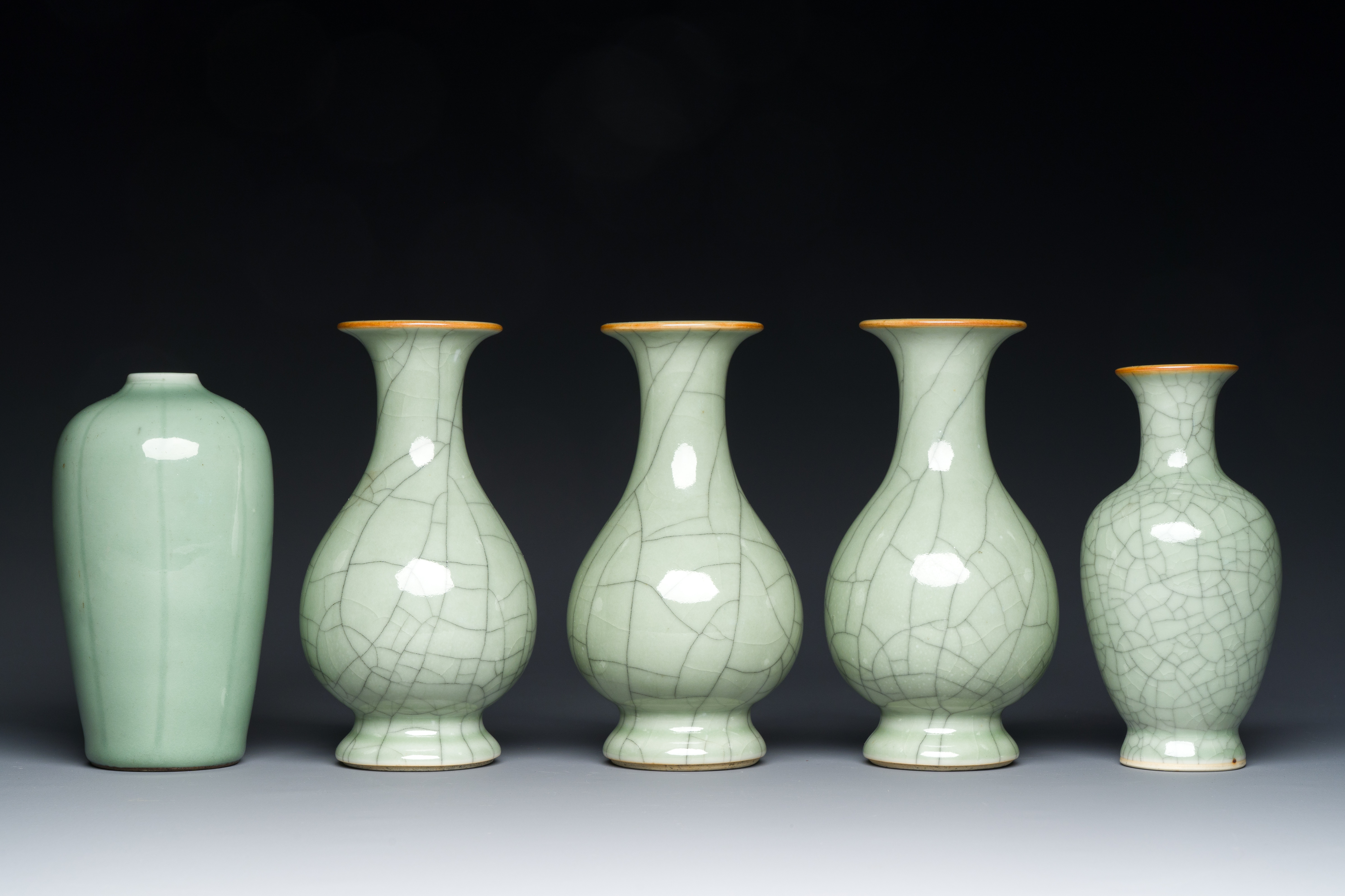 Five Chinese celadon-glazed vases, Qing - Image 5 of 7