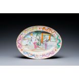 An oval Chinese Canton famille rose dish, Jiaqing/Daoguang