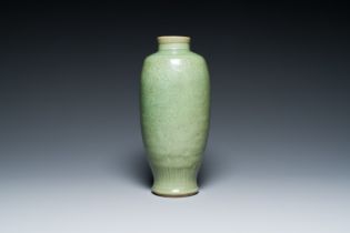 A Chinese Longquan celadon vase with underglaze floral design, Ming