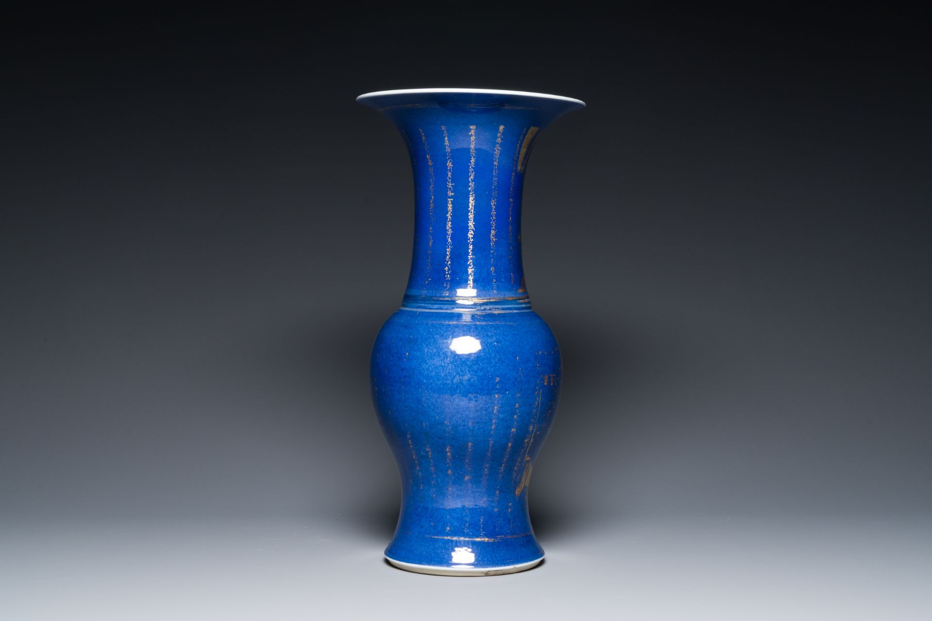 A Chinese gilt-decorated powder-blue 'yenyen' vase, Kangxi - Image 2 of 6
