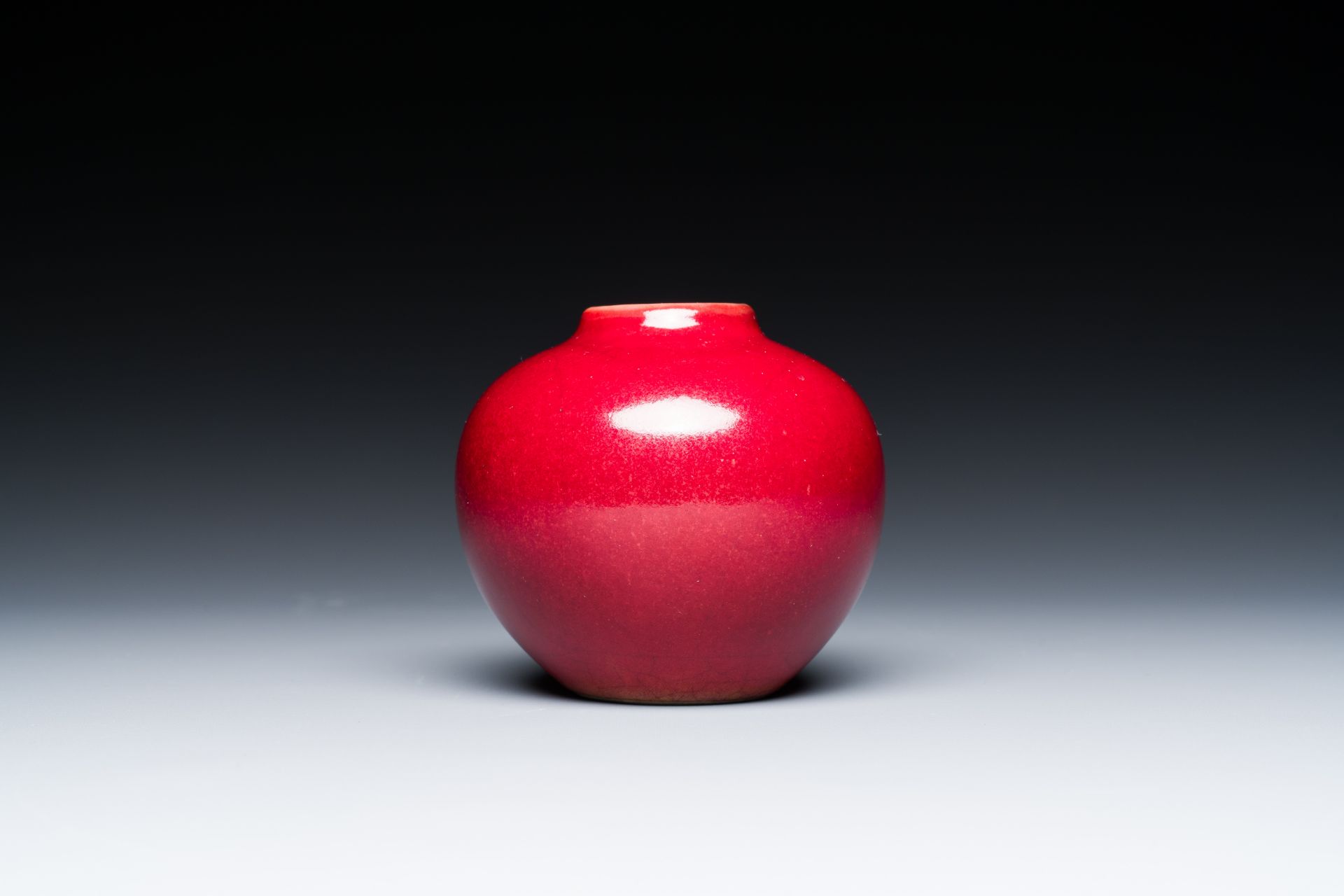 A small Chinese red-glazed globular vase, Qing - Image 5 of 7