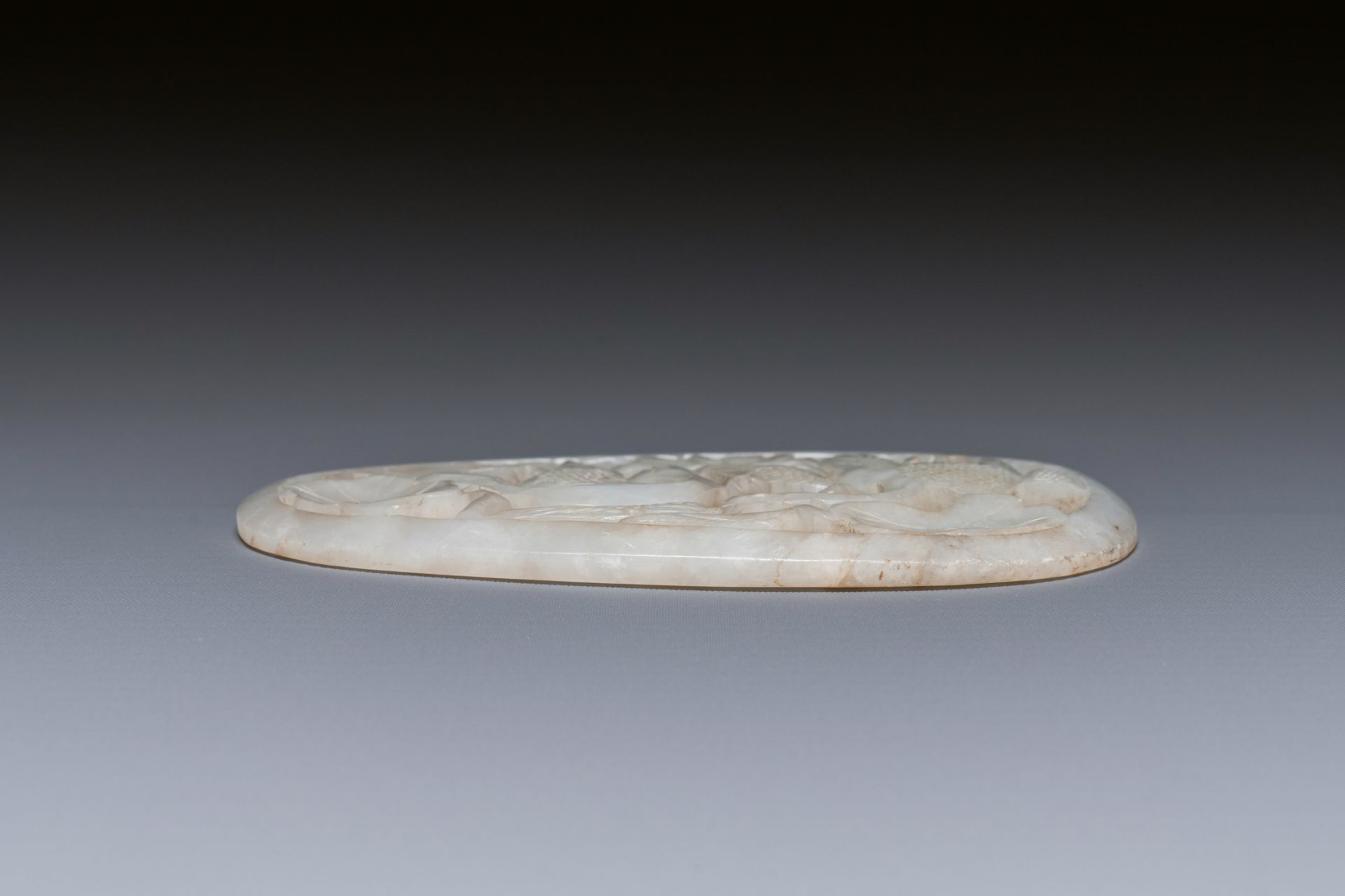 A Chinese reticulated white jade plaque, Qing - Image 3 of 3