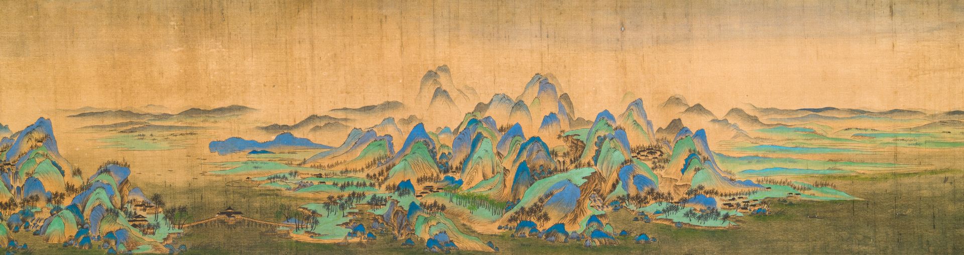 Chinese school: 'Mountainous landscape', ink and colours on silk, Qing - Image 6 of 15