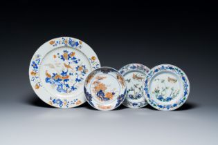 Three Chinese Imari-style and famille verte plates and a dish, Kangxi/Yongzheng