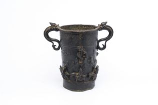 A Chinese bronze relief-decorated incense burner, Ming