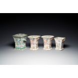 Four Chinese famille rose and verte flower pots, Qianlong and later