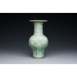 A Chinese Longquan celadon 'peony scroll' vase, Yuan