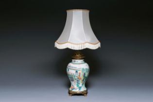 A Chinese famille verte vase mounted as a lamp, Kangxi