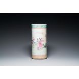 A Chinese cylindrical famillle rose vase, Republic