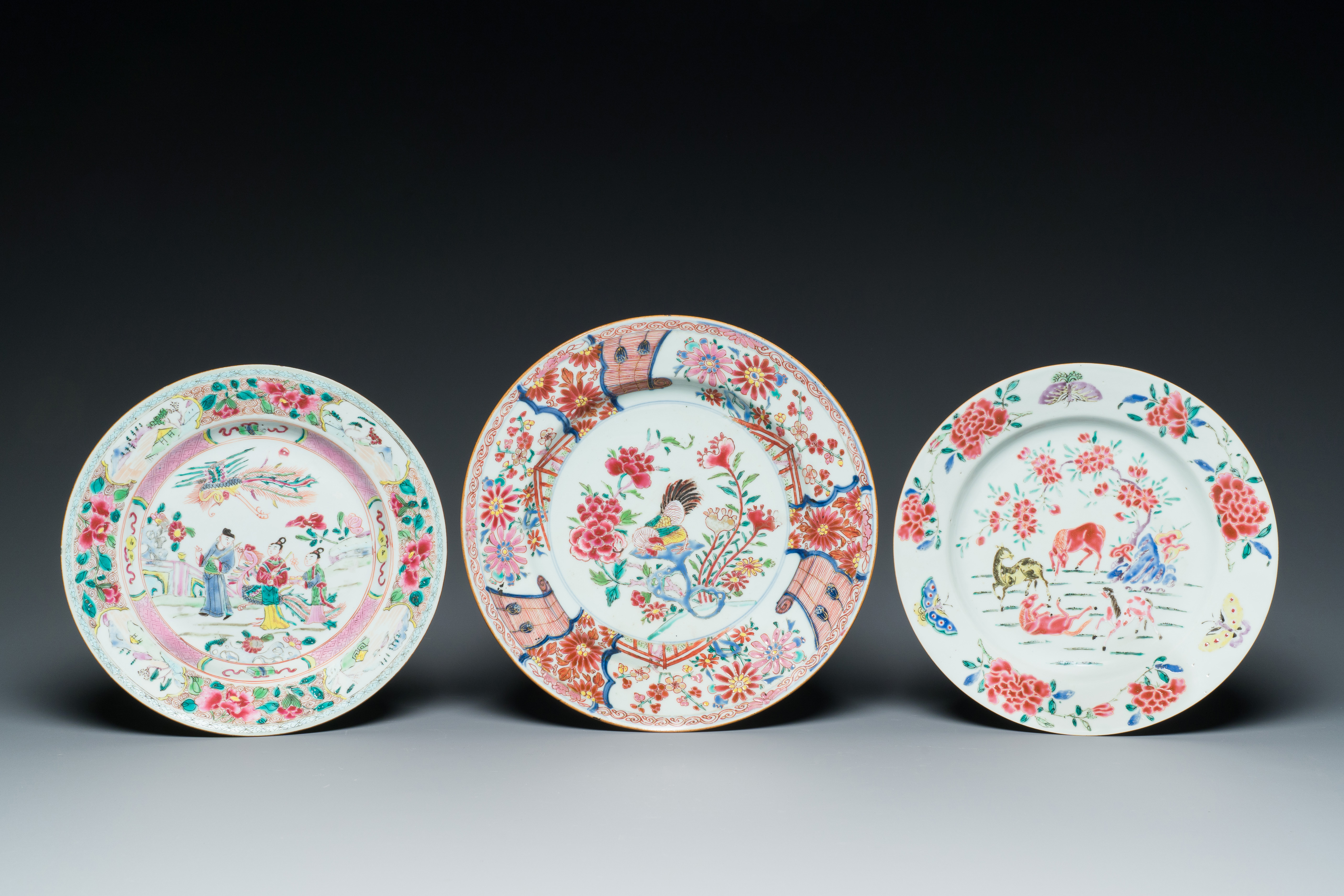 A Chinese famille rose dish and two plates, Yongzheng/Qianlong - Image 2 of 3