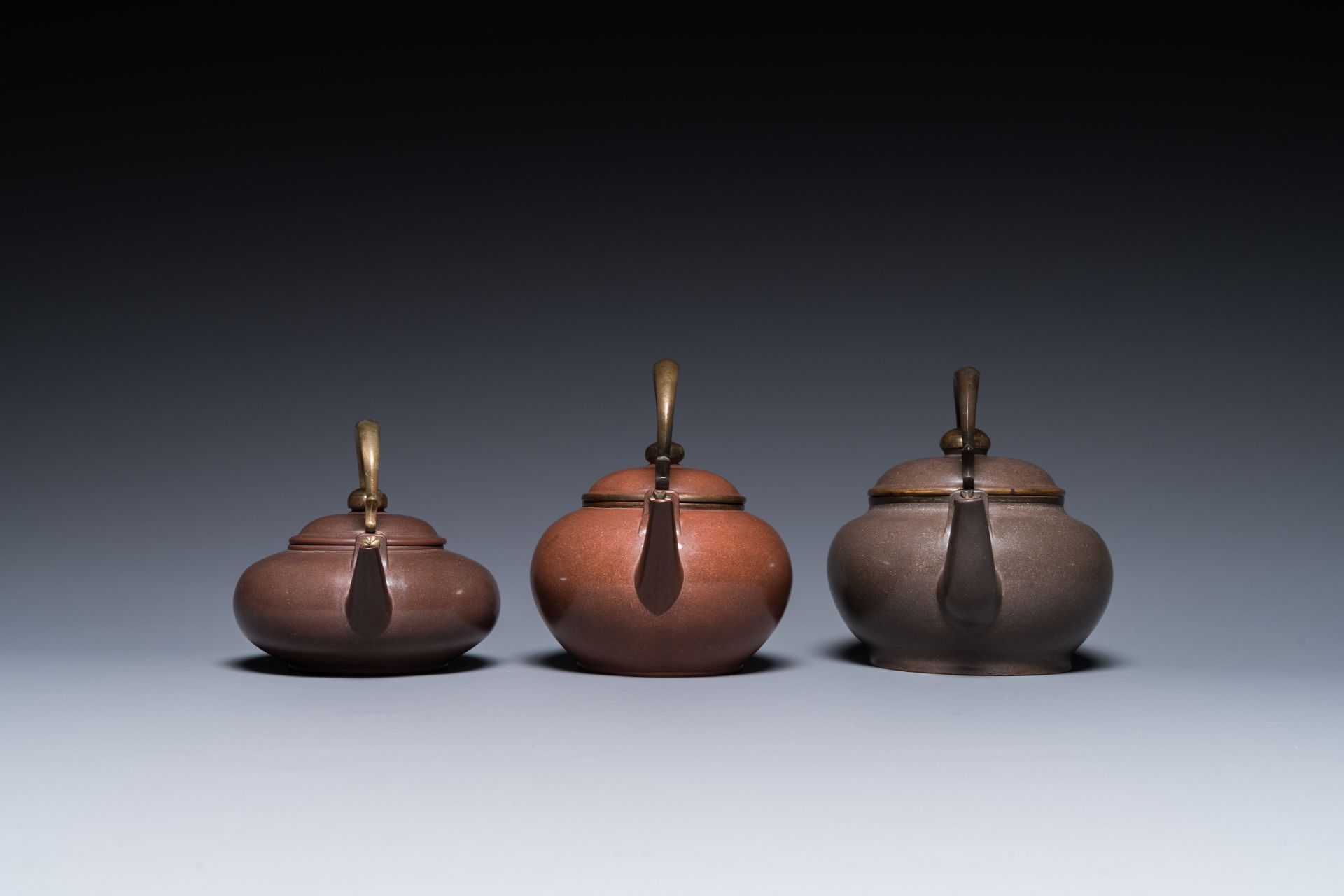 Three Chinese polished Yixing stoneware teapots and covers for the Thai market, Gong Ju è´¡å±€ mark, - Image 3 of 9