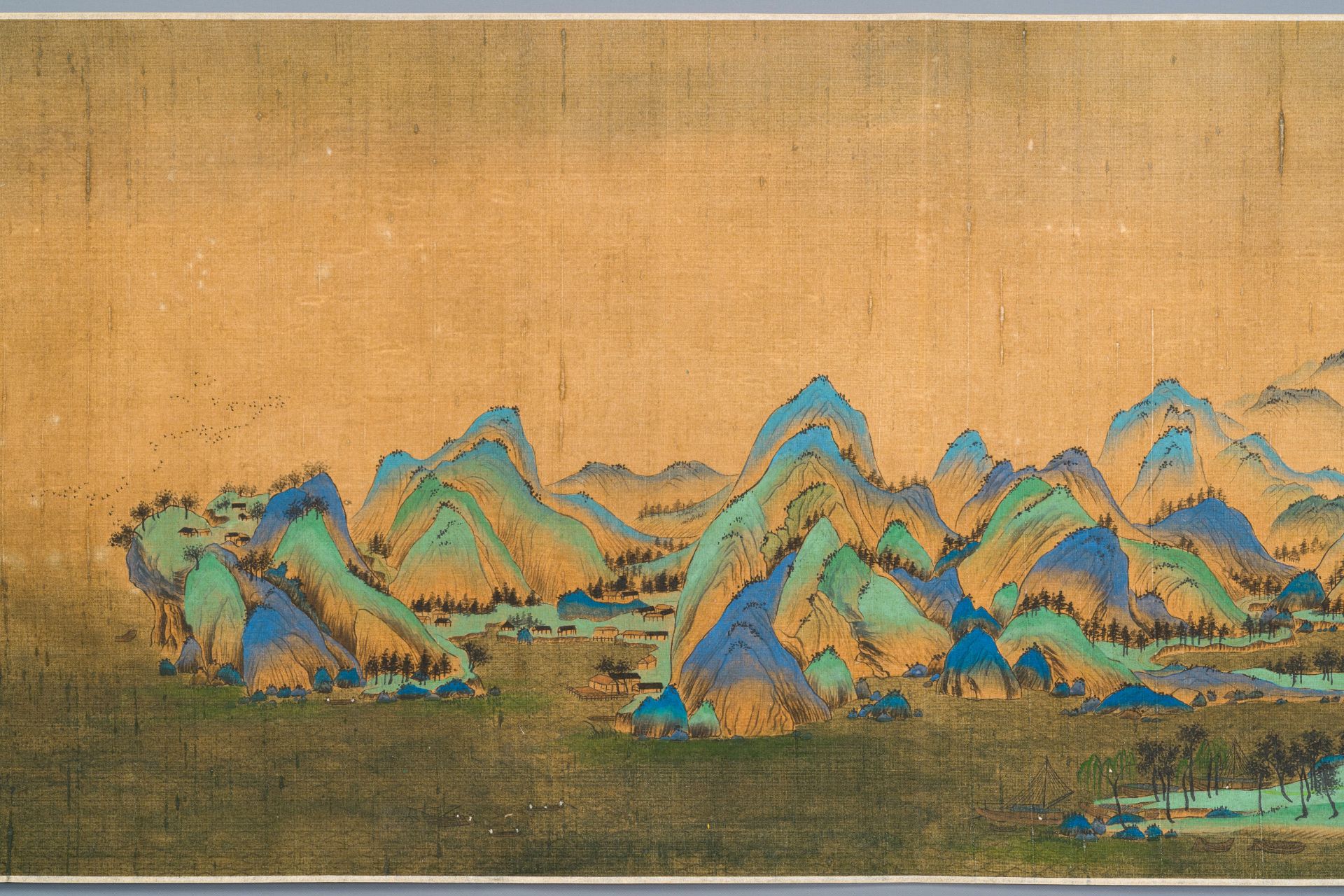 Chinese school: 'Mountainous landscape', ink and colours on silk, Qing - Image 14 of 15