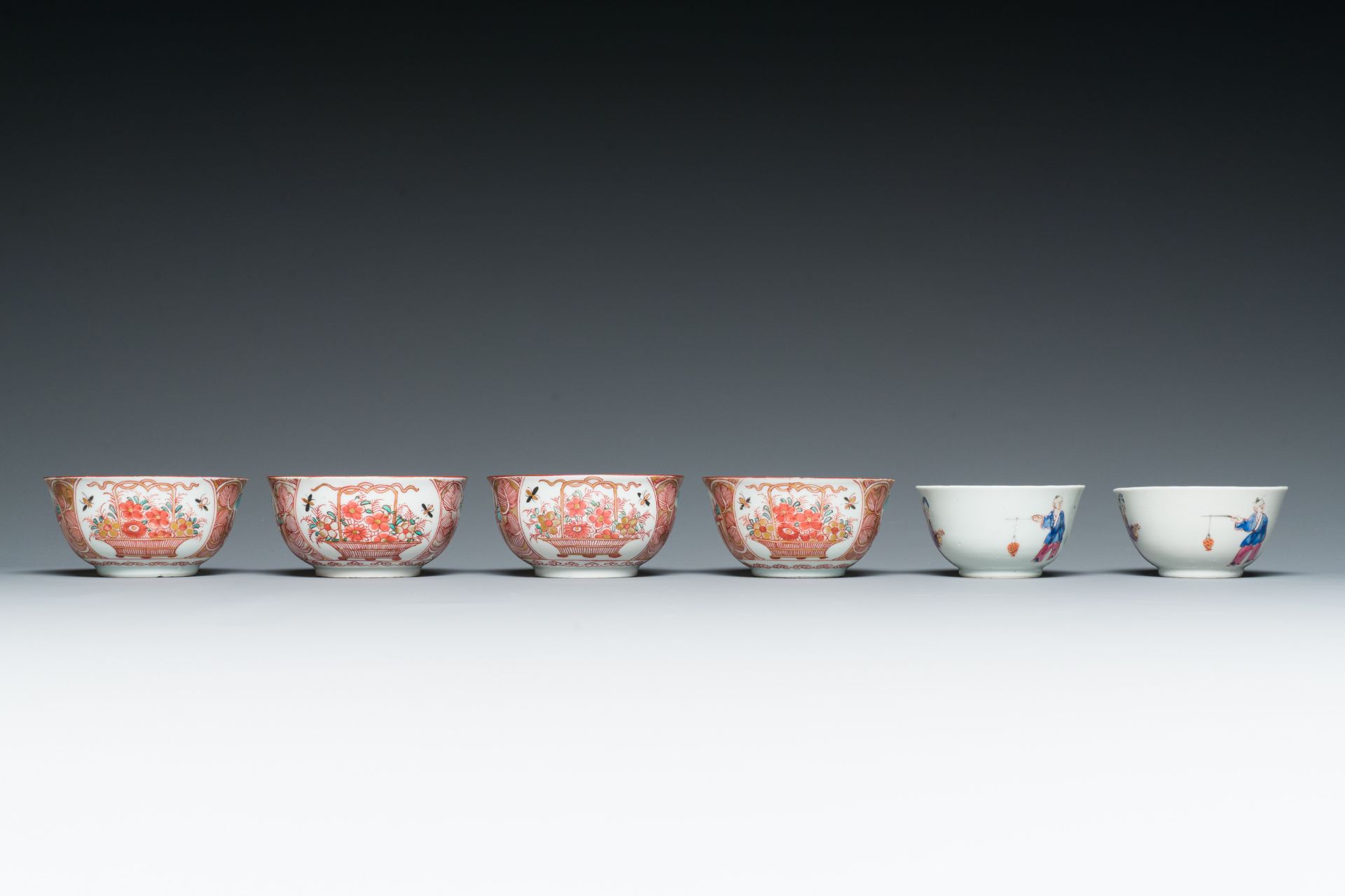 Ten Chinese blue, white, famille rose and Dutch-decorated cups and nine saucers, Kangxi and later - Image 8 of 17