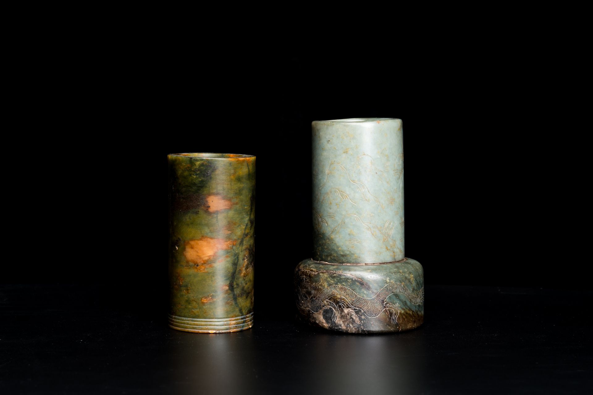 Two Chinese jade brush pots, Qing - Image 4 of 9
