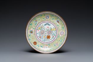A Chinese Canton enamel 'sanduo' plate, Qianlong