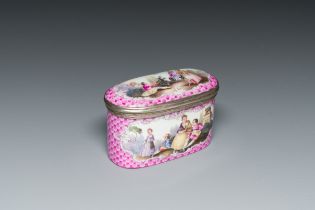 An oval gilt-silver-mounted polychrome Meissen porcelain snuff-box and cover, Germany, 3rd quarter 1