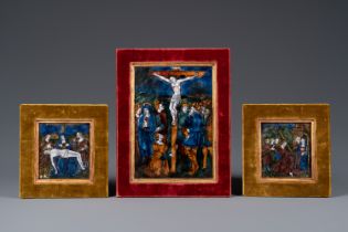 Three Limoges enamel plaques depicting stations of the Cross, France, 16/17th C.