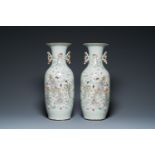 A pair of Chinese famille rose 'female immortals' vases, 19/20th C.
