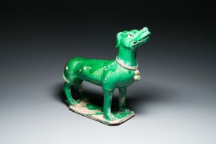 A large Chinese sancai-glazed 'dog' roof tile, Ming