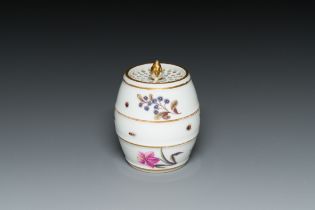 A polychrome Meissen porcelain pounce pot with flowers and insects, Germany, 1st half 18th C.